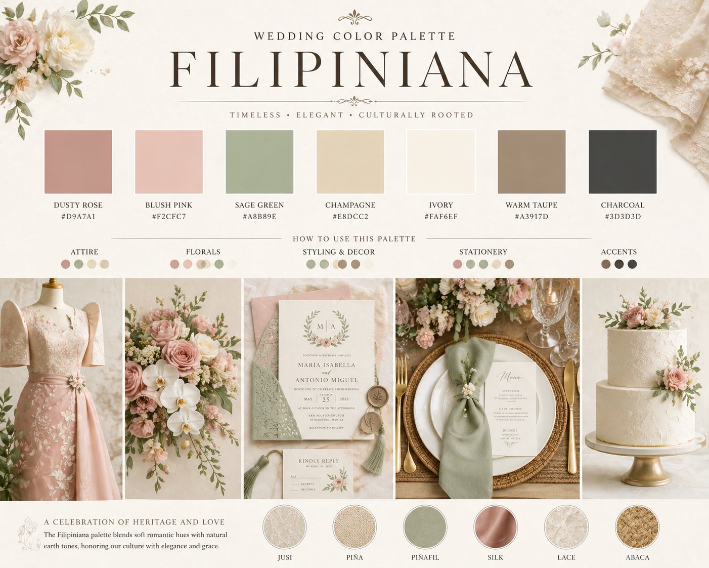 Sample AI-generated Wedding Color Palette and Mood Board