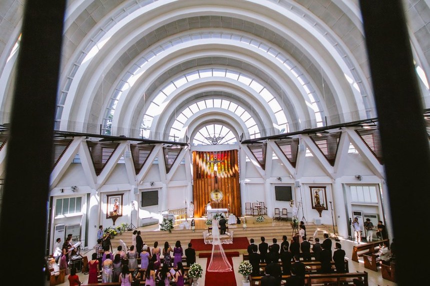 Church interior with guests